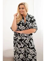 Dámská plus size viskózová souprava s geometrickým potiskem černý