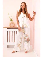Dámská souprava z viskózy, vesta a kalhoty květinové bílý