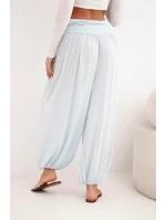 Dámské viskózové kalhoty se širokou nohavicí a nařasením modré