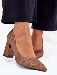 Dámské Lodičky Na Podpatku S Dekorativním Vytlačením Vinceza 62254 Hnědé