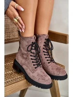 Zdobené Kotníkové Boty Workery Dámské Zateplené D&A Taupe