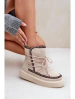 Dámské sněhule s výšivkou na platformě světle béžové Naleris