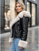 Dámská kožená bunda ramones s kožešinou černá FashionStreet TY5118z