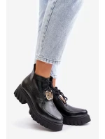 Zazoo 2952 Kožené boty se zlatou ozdobou černé