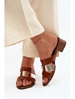 Kožené dámské sandály na podpatku Zazoo 40517 hnědé