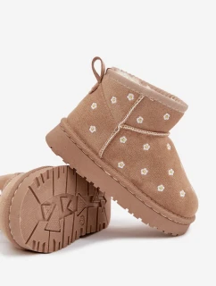 Dětské sněhule zdobené květinami Gracina – béžové