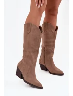 Dámské zateplené kožené kovbojky Urselle – khaki Dámské zateplené kožené kovbojky Urselle – khaki