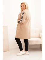 Dámský kabát Plus Size z umělé ovčí vlny s kapsami tmavě béžový