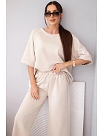 Dámský máslový komplet z viskózy mikina a široké kalhoty světle fialový