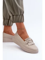 Lehké Dámské Mokasíny Kožené Na Platformě Beige LR590 S.Barski