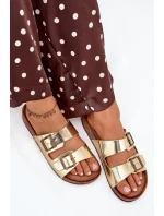 Dámské sandály na korkové platformě s přezkami zlaté Vesina