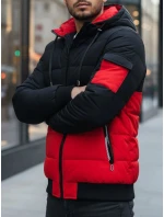 Pánská červeno-černá zimní bunda s kapucí FashionStreet TX5099 Pánská červeno-černá zimní bunda s kapucí FashionStreet TX5099