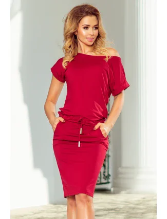 139-13 Sportovní šaty s krátkými rukávy a kapsami - Bordeaux 139-13 Sportovní šaty s krátkými rukávy a kapsami - Bordeaux