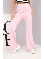 Dámské kalhoty máslíčko s rozšiřující nohavicí světle růžové