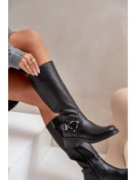 Zazoo 70141 Kožené Dámské Kolenovky Černé