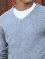 Pánský světle šedý svetr s výstřihem FashionStreet WX2201