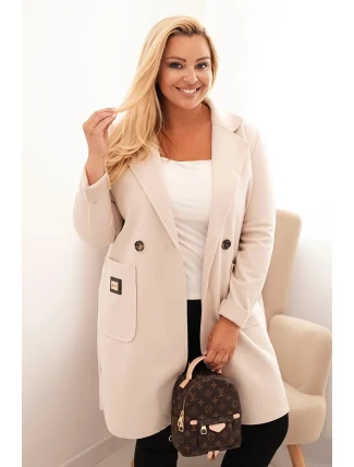 Dámský elegantní plášť Plus Size s límcem a velkými kapsami béžový
