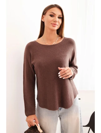 Dámský svetr z viskózy s dlouhým rukávem a kulatým výstřihem mocca