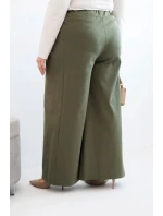 Dámské kalhoty Plus Size s širokými nohavicemi a plisováním khaki