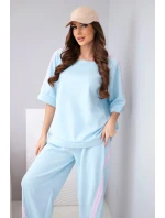 Dámský máslový komplet z viskózy, mikina a kalhoty s lampasy modrý