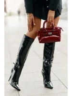 Laky boty zateplené na jehlovém podpatku s přezkou černé Tameliae