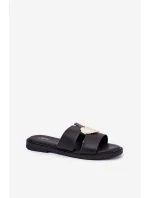 Dámské Pantofle Na Plochém Podpatku Se Zlatou Dekorací Černé Karinma Dámské Pantofle Na Plochém Podpatku Se Zlatou Dekorací Černé Karinma