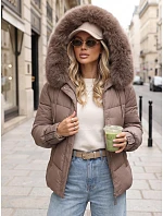 Dámská prošívaná bunda s kožešinovou kapucí, béžová, FashionStreet TY5893 Dámská prošívaná bunda s kožešinovou kapucí, béžová, FashionStreet TY5893
