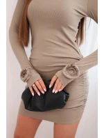 Dámské šaty z viskózy s nařasením a květinami na rukávech fango