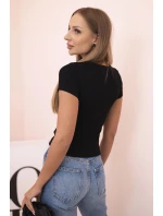 Dámská pruhovaná blůza s véčkovým výstřihem a krátkým rukávem černá
