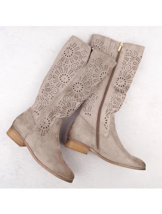 Dámské semišové zateplené ažurové boty khaki Potocki 12522