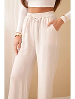 Kalhoty z viskózy se širokými nohavicemi béžové Kalhoty z viskózy se širokými nohavicemi béžové