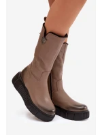 Dámské kožené kozačky Zazoo s vlnou – tmavě béžové