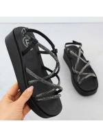 Dámské romantické sandály na platformách se zirkony černé Filippo DS6898