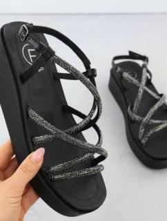 Dámské romantické sandály na platformách se zirkony černé Filippo DS6898