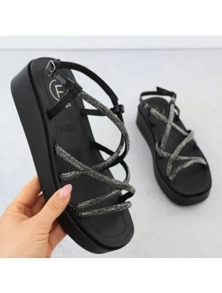 Dámské romantické sandály na platformách se zirkony černé Filippo DS6898