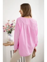 Košilová halenka s vyšívaným vzorem růžový