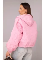 Dámská prošívaná bunda s kapucí a ozdobným květinovým ražením světle růžová