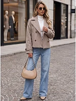 Krátký dámský dvouřadý kabát s výložkami, barva fango, FashionStreet TY6015 Krátký dámský dvouřadý kabát s výložkami, barva fango, FashionStreet TY6015