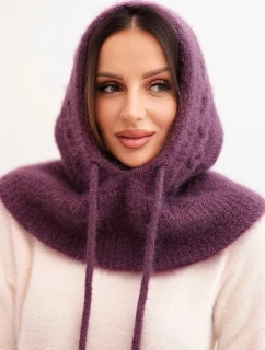 Dámská čepice s kapucí a pleteným vzorem fialová