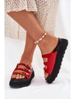 Dámské Klapky Na Platformě S Pásky Červené Nimiotte