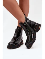 Lakované dámské kozačky z pravé kůže zateplené Artiker 57C0166 Černé