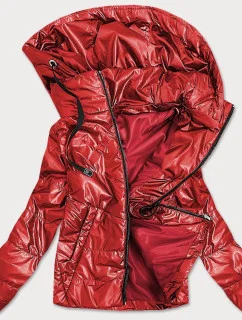 Červená lesklá dámská bunda s kapucí (B9575)