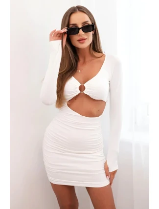 Dámské šaty s dlouhým rukávem a průstřihem v pase s ozdobným kruhem ecru Dámské šaty s dlouhým rukávem a průstřihem v pase s ozdobným kruhem ecru