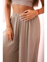 Široké dámské kalhoty z viskózy s elastickým pasem velbloudí
