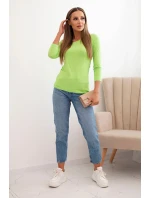 Dámská blůza s odhaleným ramenem z viskózy s 3/4 rukávem světle zelená