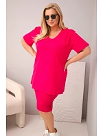 Dámská bavlněná souprava Plus Size s halenkou a šortkami fuchsiová Dámská bavlněná souprava Plus Size s halenkou a šortkami fuchsiová