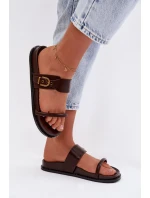 Dámské pantofle s zlatým sponou čokoládové Sarilisse