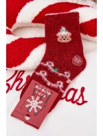 Dětské vánoční ponožky s medvídkem z alpaka vlny – červené