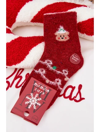 Dětské vánoční ponožky s medvídkem z alpaka vlny – červené