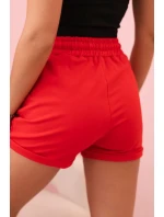 Dámské bavlněné kraťasy s gumou a zavazováním v pase červené Dámské bavlněné kraťasy s gumou a zavazováním v pase červené